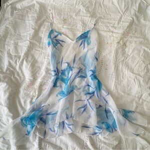 La Senza Y2K Blue Floral Chiffon Babydoll Slip Dress Size M